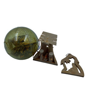 Vintage Nativity Christmas Tree Ornaments Wooden Paper Craft Fold Jesus Story